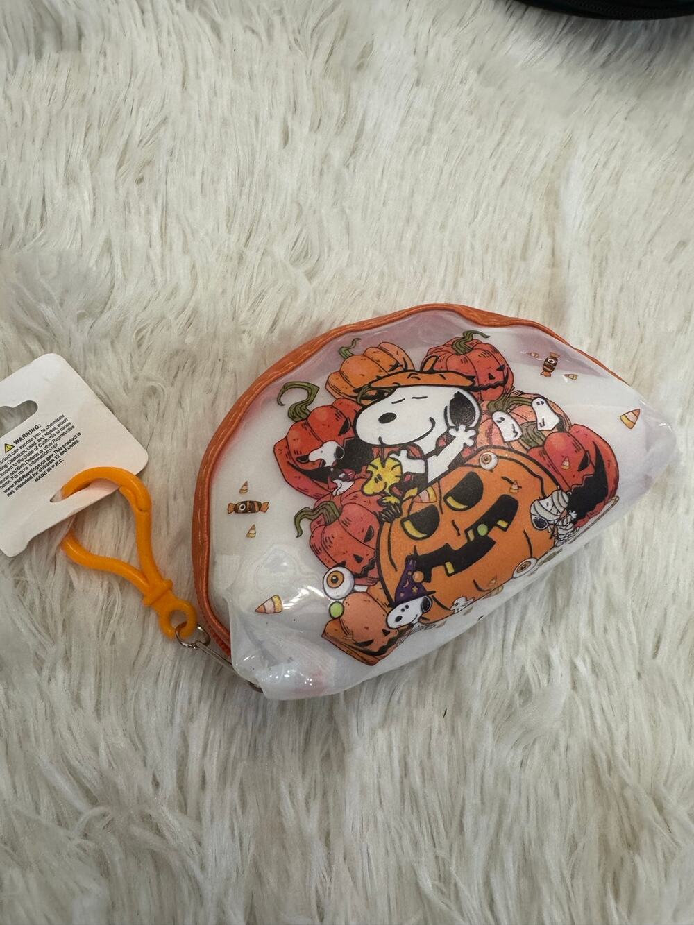 Snoopy Halloween coin purse keychain with Snoopy among pumpkins